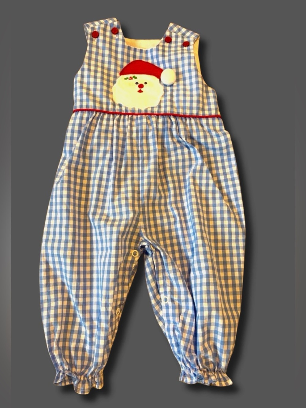 Bailey Boys Girls 9M Santa Claus Christmas Longall Romper Gingham Appliqué USA